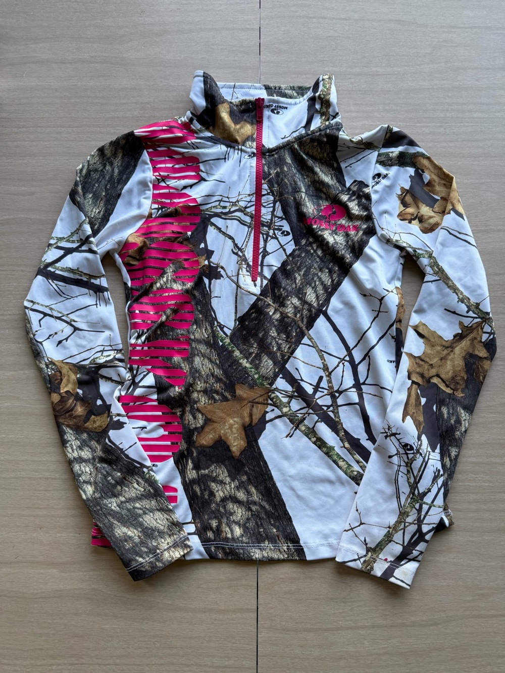 Mossy Oak Women's Camo Half-Zip Pullover with Pink Details S